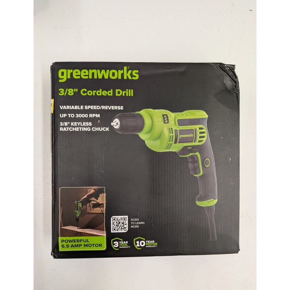 Greenworks 3/8" Corded Drill 6.5 A Variable Speed Reversible 3000 RPM Power Tool